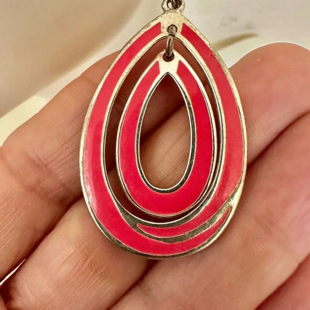 Pink and silver tone double teardrop earrings